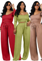 Women's Solid Color Tie-Waist Wide Leg Two-Piece Pants Set Women's Solid Color Tie-Waist Wide Leg Two-Piece Pants Set