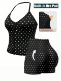 Women Stretch Halter Neck Tank with Bra Pads Seamless Yoga Fitness Two-Piece Set
