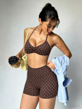 Women Seamless Stretch Yoga Halter Neck Tank Top Yoga Pants Fitness Two-Piece Set