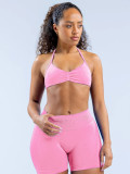 Women Seamless Stretch Yoga Halter Neck Tank Top Yoga Pants Fitness Two-Piece Set