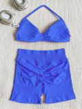 Women Seamless Stretch Yoga Halter Neck Tank Top Yoga Pants Fitness Two-Piece Set