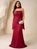 Women's Sexy Strapless High-Waist Slim-Fit Solid Color Evening Party Dress