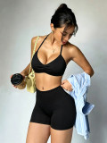 Women Seamless Stretch Yoga Halter Neck Tank Top Yoga Pants Fitness Two-Piece Set