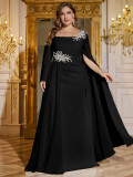 Women's Solid Color Square Neck Long Sleeve Low Back Split Evening Party Gown Dress