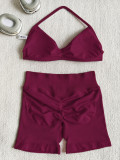Women Seamless Stretch Yoga Halter Neck Tank Top Yoga Pants Fitness Two-Piece Set
