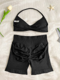 Women Seamless Stretch Yoga Halter Neck Tank Top Yoga Pants Fitness Two-Piece Set