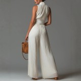 Women's Fashion Sexy Pleated Halter Neck Wide Leg Jumpsuit