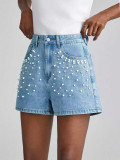 Women's Fashion Beaded Denim Shorts