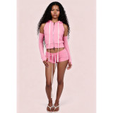 Women's Fashion Sexy Solid Color Zip-Up Sleeveless Top and Casual Sport Shorts Two-Piece Set