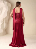 Women's Sexy Strapless High-Waist Slim-Fit Solid Color Evening Party Dress