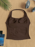 Women Square Neck Halter Neck Seamless Yoga Fitness Tank Top with Bra Pads