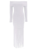 Women's Sexy Off-Shoulder Chic Fringe Bodycon Long Sleeve Evening Gown Dress