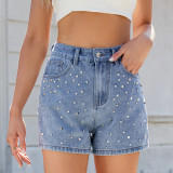 Women's Fashion Beaded Denim Shorts