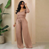 Women's Solid Color Tie-Waist Wide Leg Two-Piece Pants Set