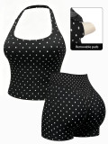 Women Stretch Halter Neck Tank with Bra Pads Seamless Yoga Fitness Two-Piece Set