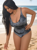 Women Plus Size Tie-Dye Backless Sexy One-Piece Swimwear