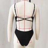 Women Solid Backless One-Piece Swimwear