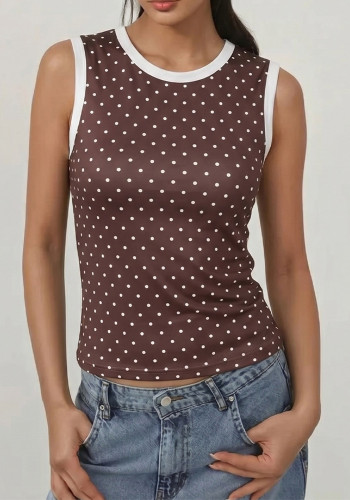 Women's Summer Polka Dot Color Block Slim-Fit Sleeveless Vest Top