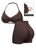 Women Seamless Stretch Yoga Halter Neck Tank Top Yoga Pants Fitness Two-Piece Set