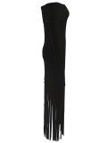Women's Sexy Off-Shoulder Chic Fringe Bodycon Long Sleeve Evening Gown Dress