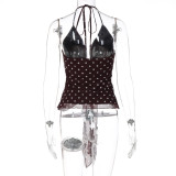 Women's Summer Polka Dot Print Sexy Deep V-Neck Halter Neck Tie-Up Camisole Top