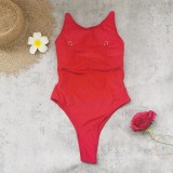 Women Solid Backless One-Piece Swimwear