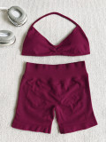 Women Seamless Stretch Yoga Halter Neck Tank Top Yoga Pants Fitness Two-Piece Set