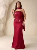 Women's Sexy Strapless High-Waist Slim-Fit Solid Color Evening Party Dress