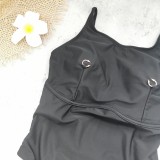Women Solid Backless One-Piece Swimwear