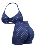 Women Seamless Stretch Yoga Halter Neck Tank Top Yoga Pants Fitness Two-Piece Set