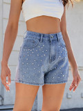 Women's Fashion Beaded Denim Shorts