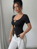 Women's Summer Fashion Slim-Fit Short Sleeve U-Neck T-Shirt Top