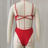 Women Solid Backless One-Piece Swimwear