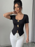 Women's Summer Fashion Slim-Fit Short Sleeve U-Neck T-Shirt Top