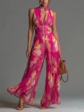 Women's Fashion Sexy Pleated Halter Neck Wide Leg Jumpsuit