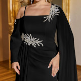 Women's Solid Color Square Neck Long Sleeve Low Back Split Evening Party Gown Dress