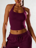 Women Square Neck Halter Neck Seamless Yoga Fitness Tank Top with Bra Pads