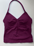 Women Stretch Halter Neck Tank with Bra Pads Seamless Yoga Fitness Two-Piece Set