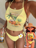Women Tropical Fruit Print Halter Neck Bikini Sexy Holidays Swimwear