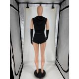 Women's Fashion Sexy Solid Color Zip-Up Sleeveless Top and Casual Sport Shorts Two-Piece Set