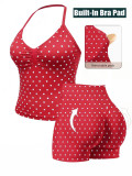 Women Stretch Halter Neck Tank with Bra Pads Seamless Yoga Fitness Two-Piece Set