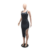 Women Polka Dot Print Sleeveless Irregular Dress