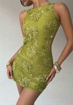 Women Lace Embroidered Sequin Sexy Backless Dress