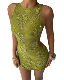 Women Lace Embroidered Sequin Sexy Backless Dress