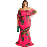 Plus Size Women Summer Sunflower Leaf Print Sexy Dress