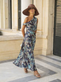 Women Summer Printed One-Shoulder Formal Party Maxi Dress