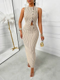 Women button-down sleeveless top and skirt two-piece set
