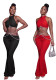 Women Rhinestone Belt Top and Pant Two-Piece Set