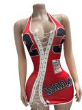 Women Lace-Up Halter Neck Sexy Hollow-Out Bodycon Dress