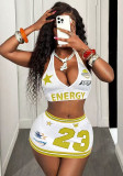 Women Summer Sexy Halter Neck Top Beach Lace-Up Top and Skirt Two-Piece Set